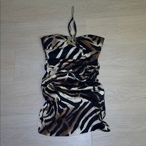 Cache Strapless Zebra Print Dress - Black and Brown